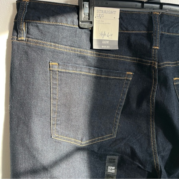 Style & Co. Women High-Rise Straight Leg Jeans Size 22W; 42” L Gold stitching. - Picture 4 of 9